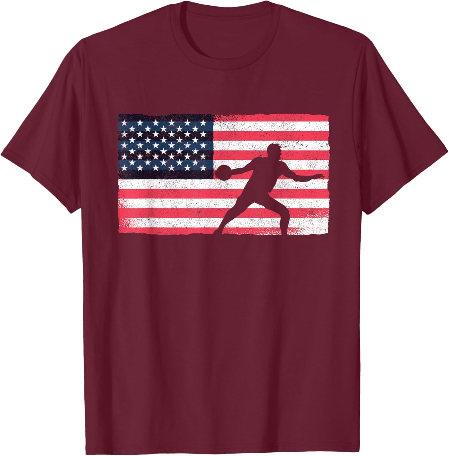 Discus Thrower American Flag Track And Field Throwing Discus T-Shirt - T-Shirt | Maroon