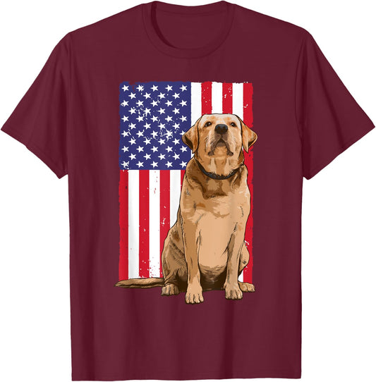 Cool Golden Retriever Women Dog US Flag 4th Of July T-Shirt - T-Shirt | Maroon