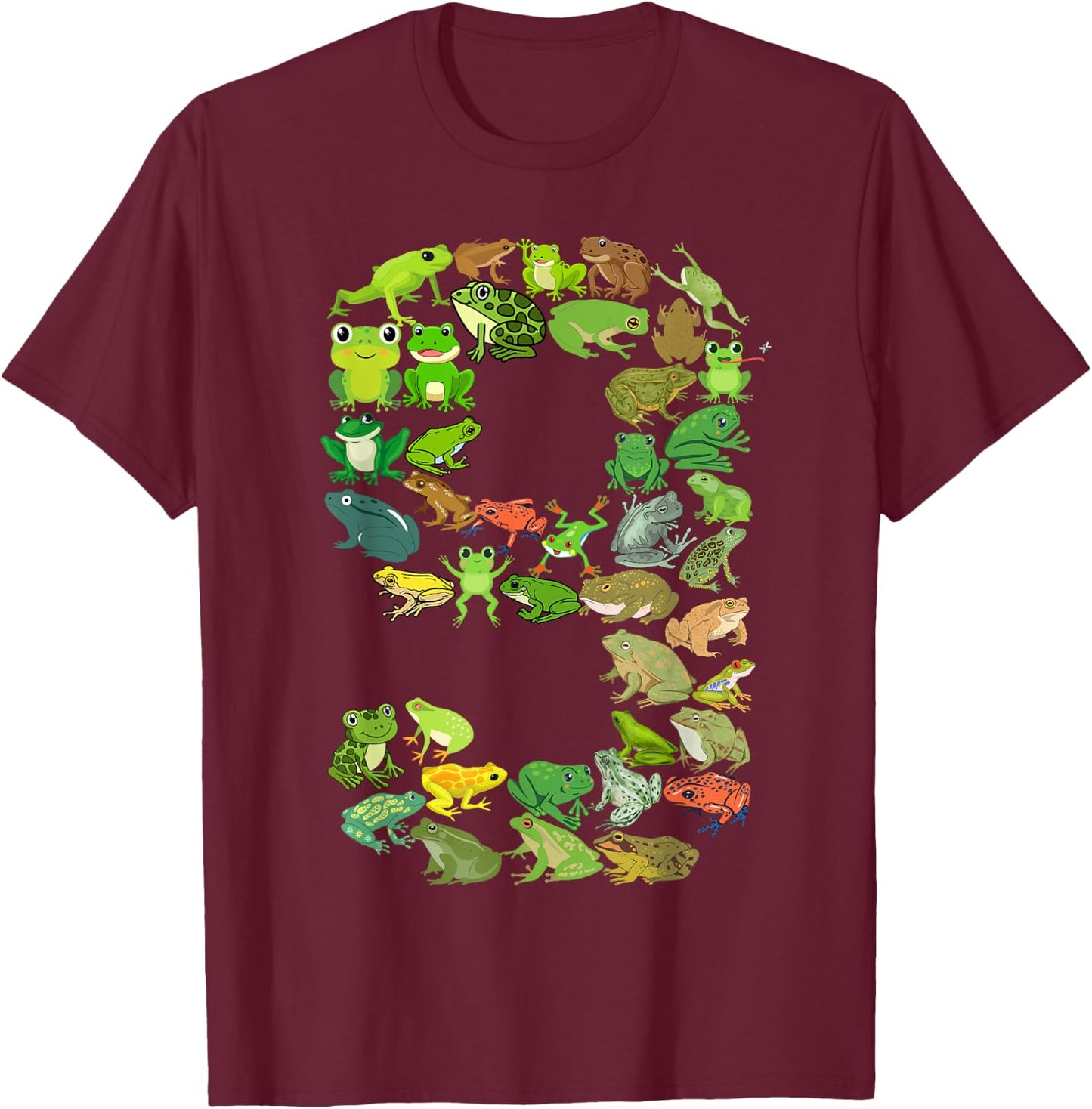 Cute 9th Birthday Frog Themed 9 Year Old Kids Frog Lover T-Shirt - T-Shirt | Maroon