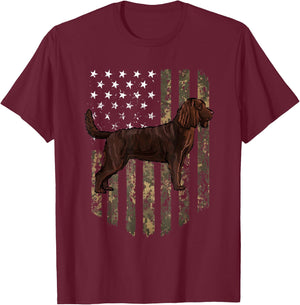 Camo American Flag American Water Spaniel 4th Of July USA T-Shirt - T-Shirt | Maroon