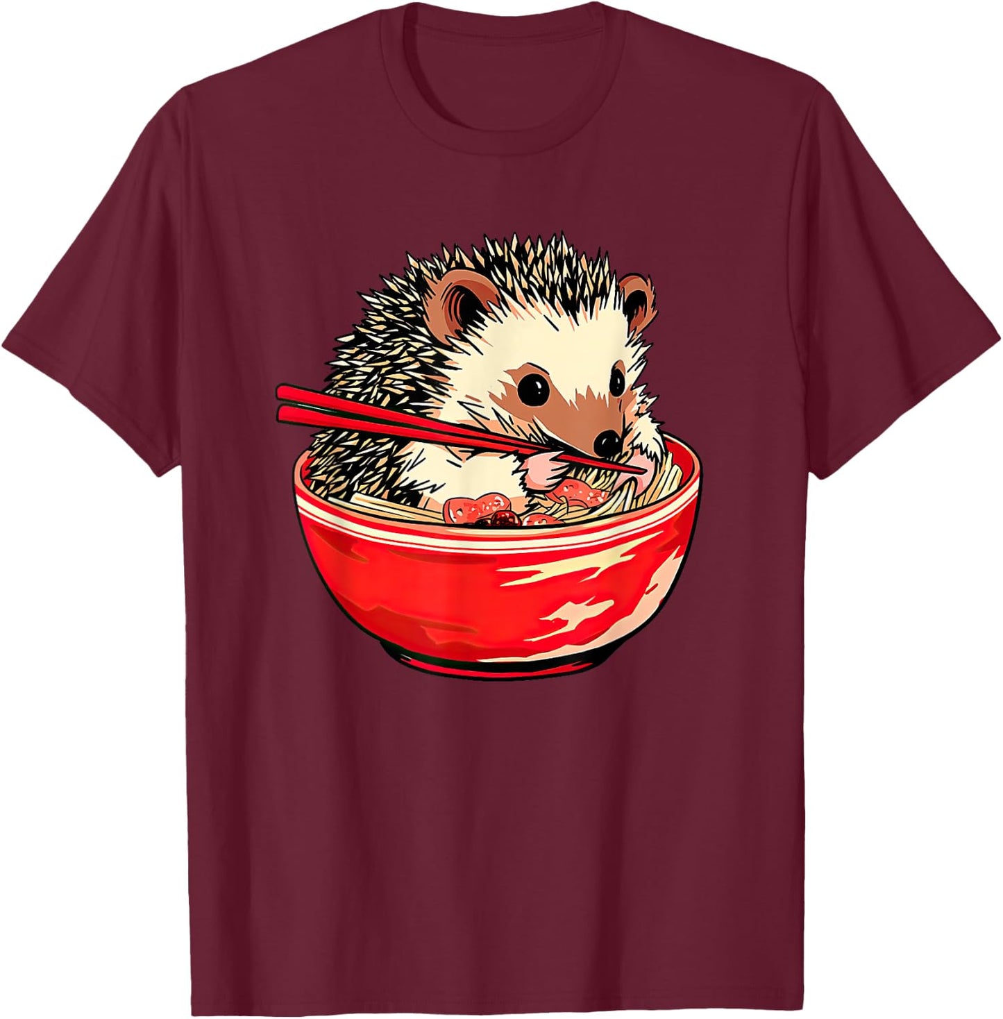 Hedgehog Ramen Funny Pet Japanese Food T-Shirt - T-Shirt | Maroon