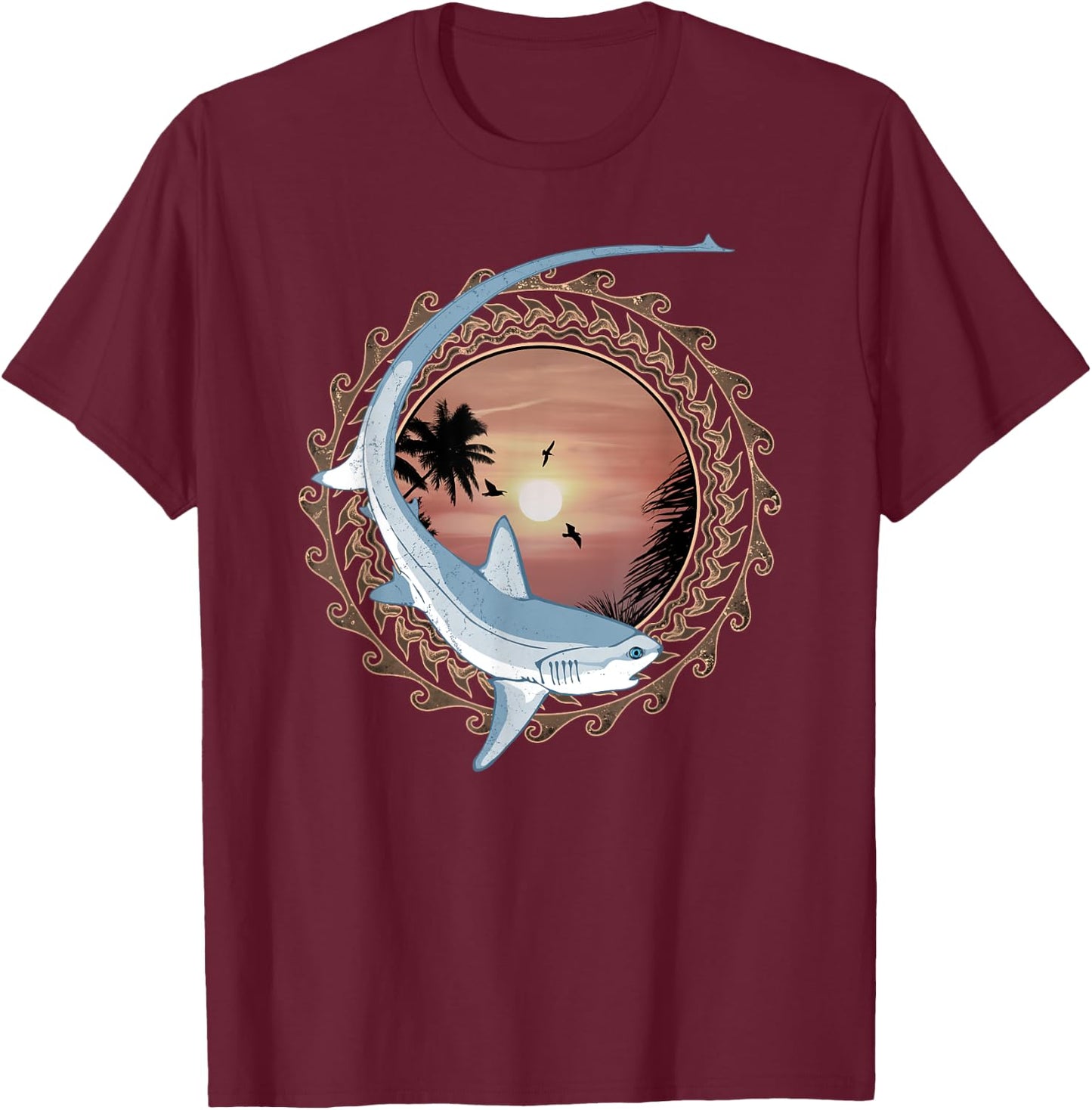 Thresher Shark Polynesian Design T-Shirt - T-Shirt | Maroon