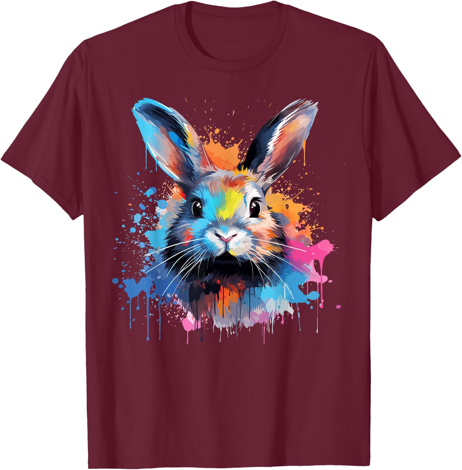 Colorful Cute Netherland Dwarf Rabbit Lover Splash Art T-Shirt - T-Shirt | Maroon