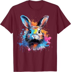 Colorful Cute Netherland Dwarf Rabbit Lover Splash Art T-Shirt - T-Shirt | Maroon