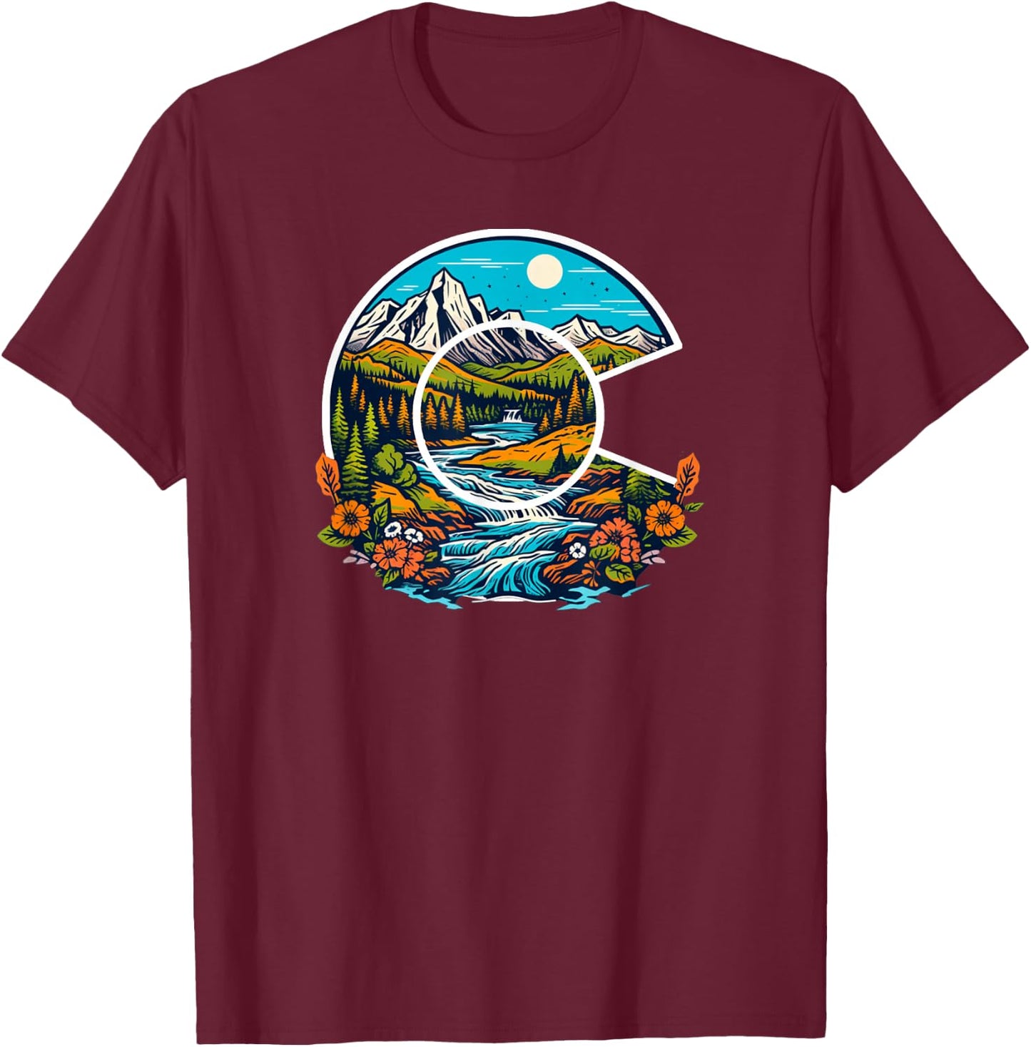 Colorado Outdoor Adventure Colorado Art T-Shirt - T-Shirt | Maroon