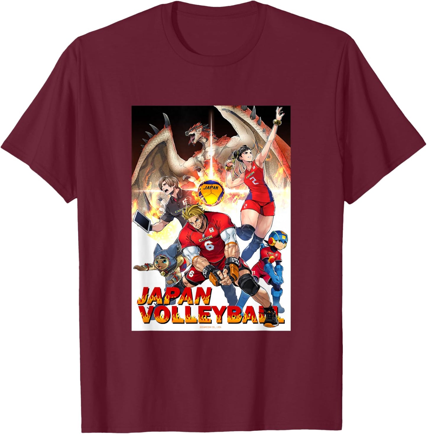 Japan National Volleyball Team x Capcom Collaboration T-Shirt - T-Shirt | Maroon