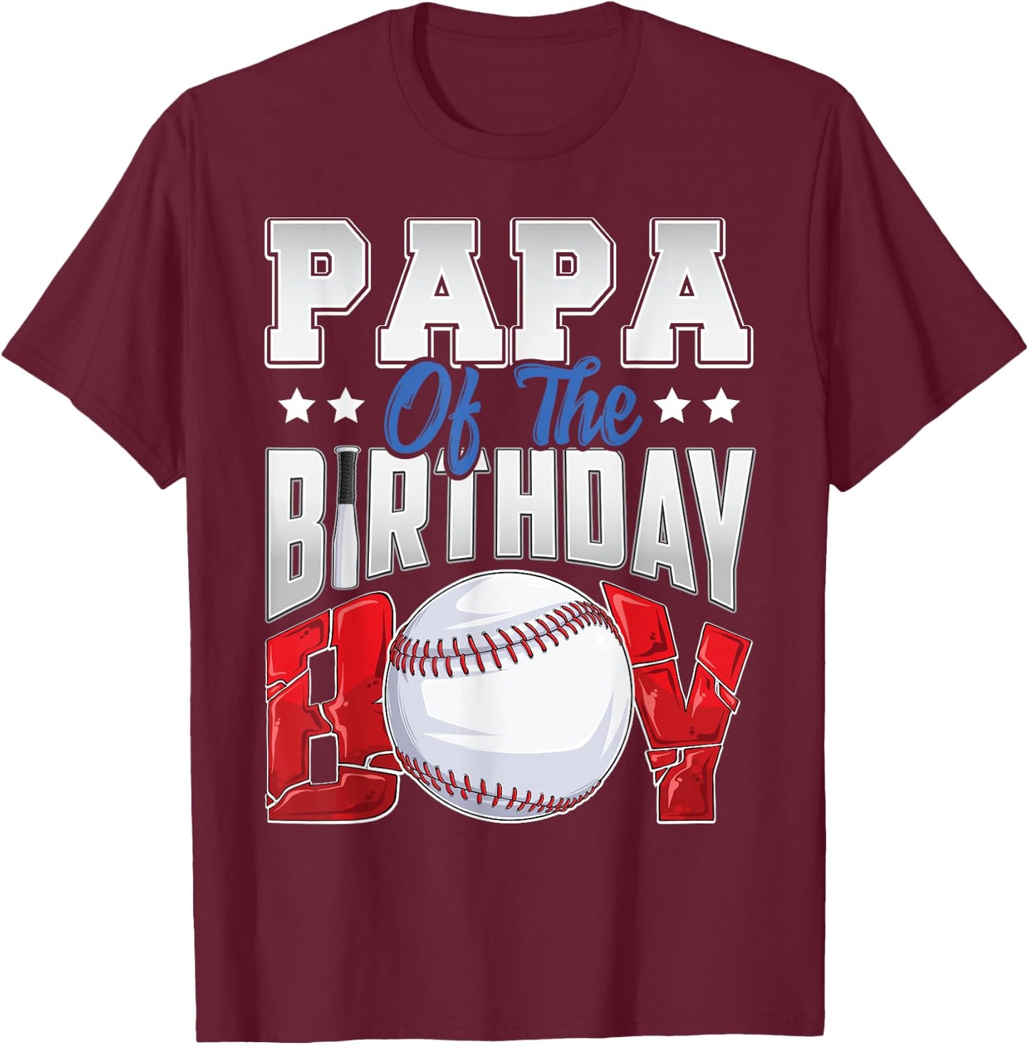 Papa Baseball birthday Boy Family Baller b-day Party T-Shirt - T-Shirt | Maroon