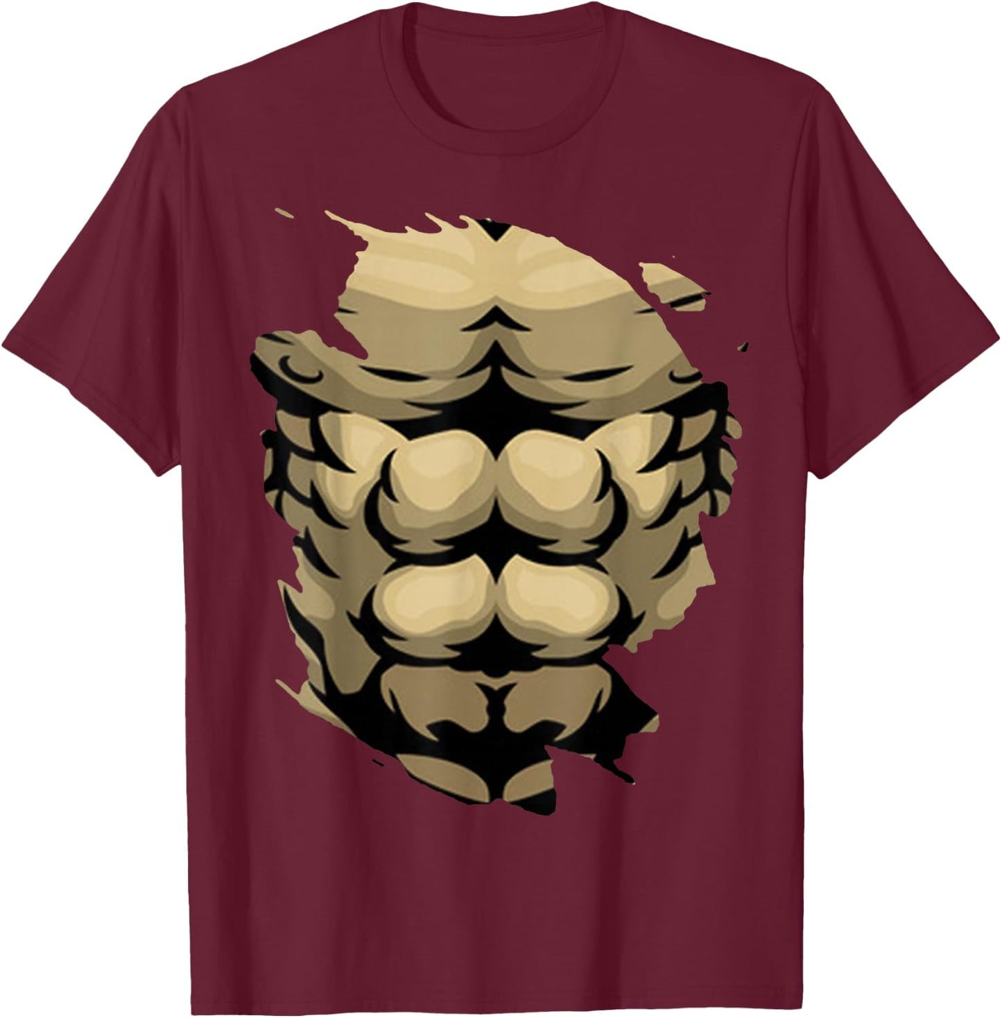 Fake Abs Body Muscle Six Pack Fitness Model Funny Party Torn T-Shirt - T-Shirt | Maroon