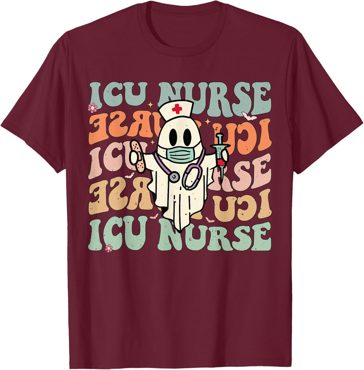 Critical Care Nurse ICU Neonatal Groovy Halloween Nursing T-Shirt - T-Shirt | Maroon