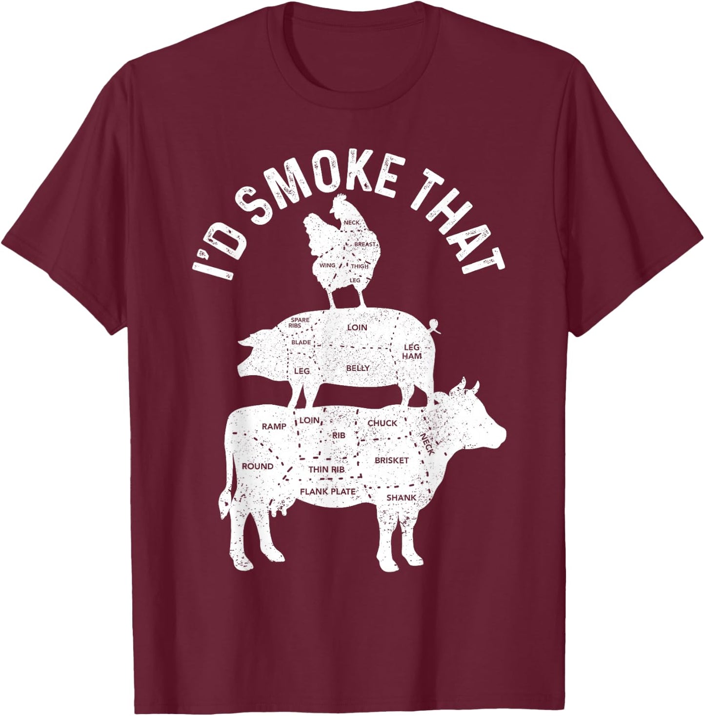 Chef Butcher BBQ I'd Smoke That Pork Beef Funny Father's Day T-Shirt - T-Shirt | Maroon