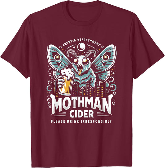 Funny Cryptid Beer Brand Parody Mothman Cider T-Shirt - T-Shirt | Maroon