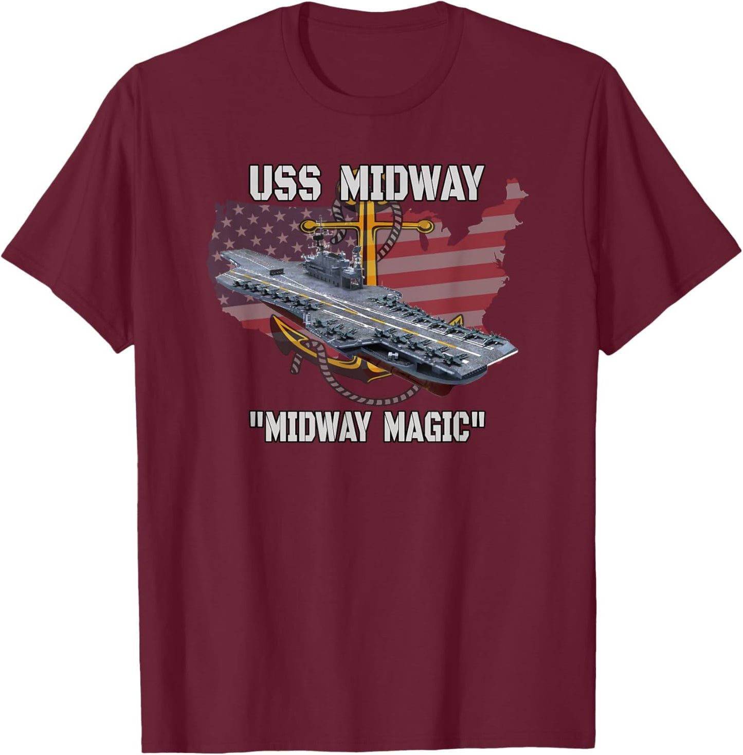 Aircraft Carrier USS Midway CVA-41 CVB-41 Veteran Sailor Dad T-Shirt - T-Shirt | Maroon
