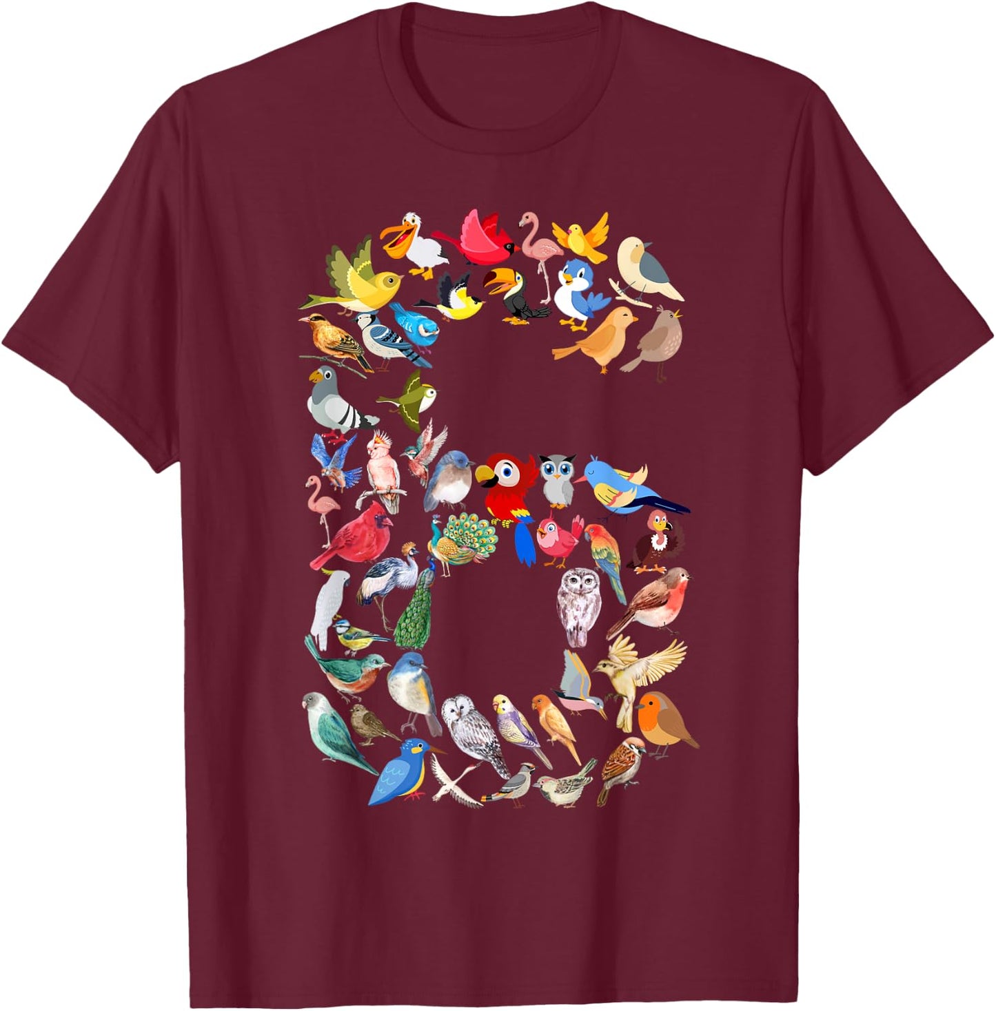Kids 6th Birthday Birds Themed 6 Year Old Boys Bird Lover T-Shirt - T-Shirt | Maroon