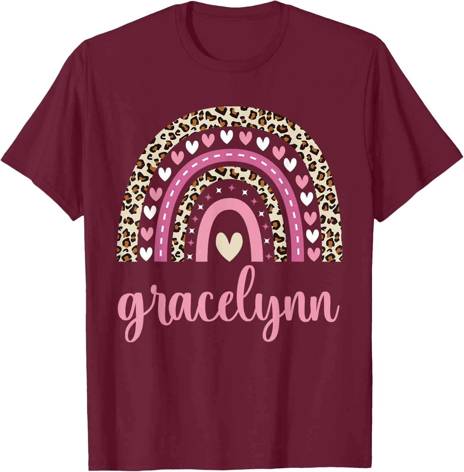 Gracelynn Rainbow Leopard Personalized Gracelynn Birthday T-Shirt - T-Shirt | Maroon