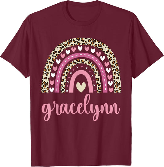 Gracelynn Rainbow Leopard Personalized Gracelynn Birthday T-Shirt - T-Shirt | Maroon
