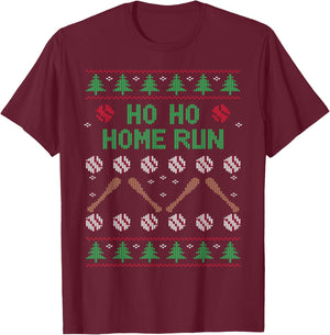 Ho Ho HOME Run Funny Ugly Christmas apparel Baseball lover T-Shirt - T-Shirt | Maroon