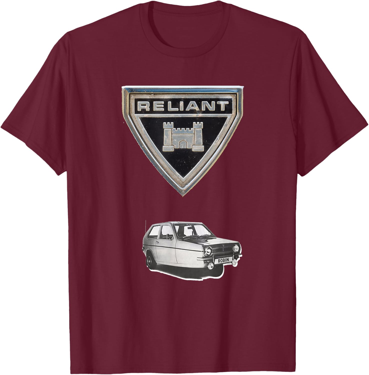 Classic 3-Wheel Car Reliant Robin MK T-Shirt - T-Shirt | Maroon