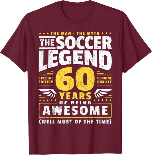 60th Birthday Soccer Player 60 Years T-Shirt - T-Shirt | Maroon