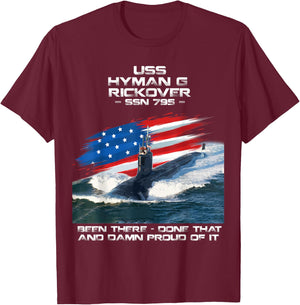 USS Hyman G Rickover SSN-795 American Flag Submarine Veteran T-Shirt - T-Shirt | Maroon