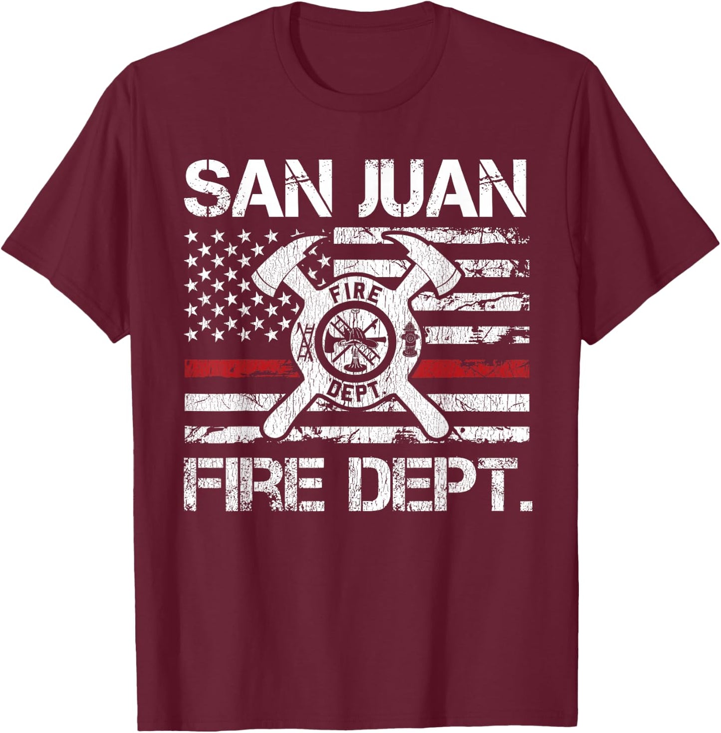San Juan Puerto Rico Fire Department Thin Red Line Fireman T-Shirt - T-Shirt | Maroon