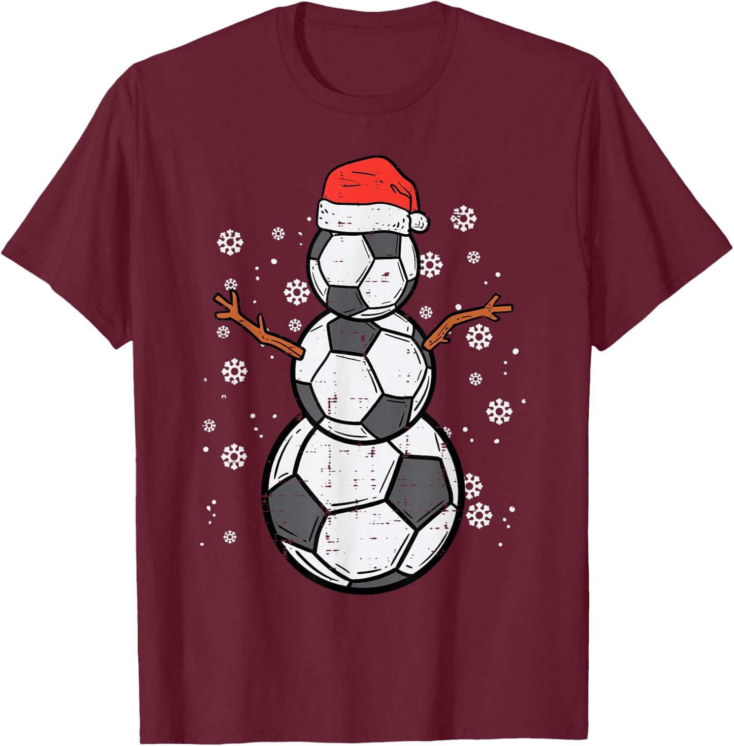 Soccer Snowman Xmas Christmas Sports Boys Girls Men Women T-Shirt - T-Shirt | Maroon