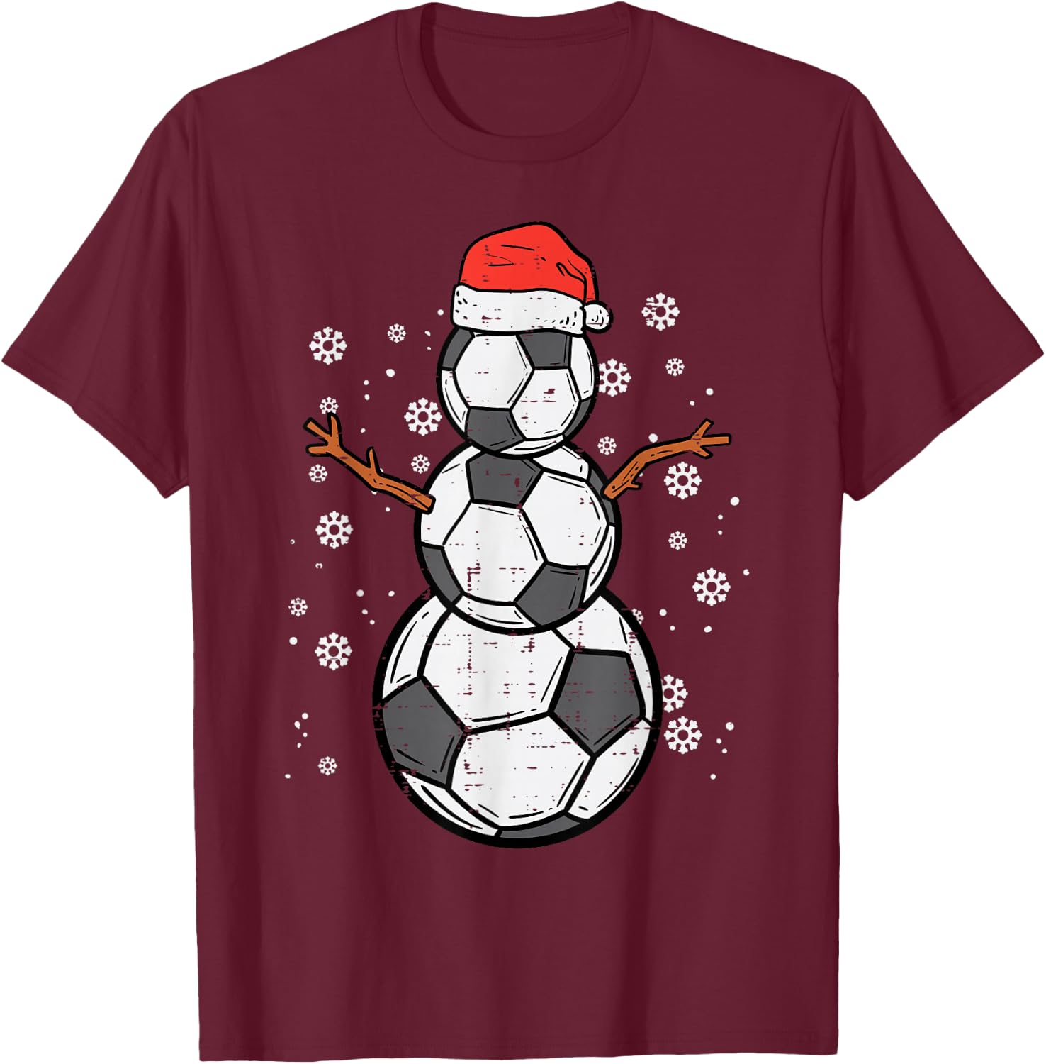 Soccer Snowman Xmas Christmas Sports Boys Girls Men Women T-Shirt - T-Shirt | Maroon