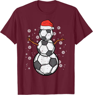 Soccer Snowman Xmas Christmas Sports Boys Girls Men Women T-Shirt - T-Shirt | Maroon