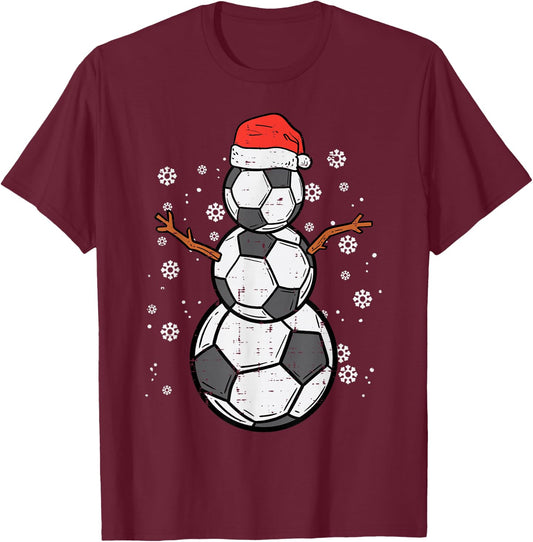Soccer Snowman Xmas Christmas Sports Boys Girls Men Women T-Shirt - T-Shirt | Maroon
