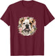 Floral English Bulldog Pastel Flower Border T-Shirt - T-Shirt | Maroon