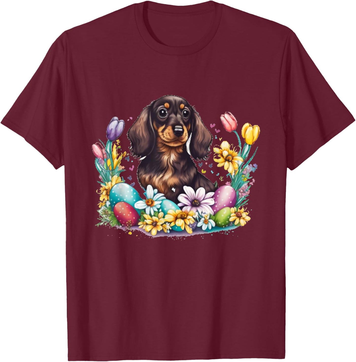 Cute Dachshund Easter Day Wiener Weiner Easter Egg T-Shirt - T-Shirt | Maroon
