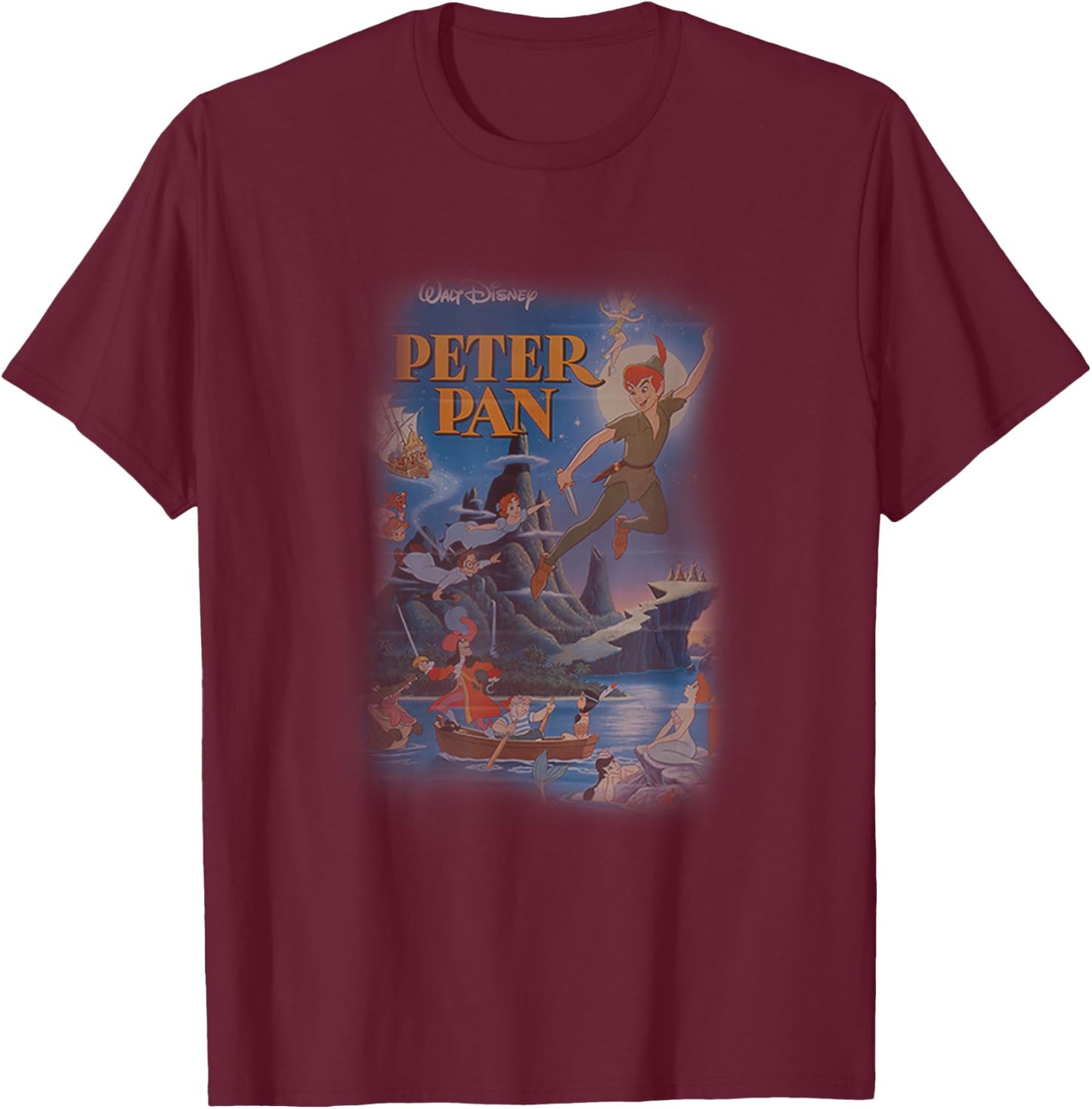 Disney Peter Pan Main Characters Never Land Vintage Poster T-Shirt - T-Shirt | Maroon