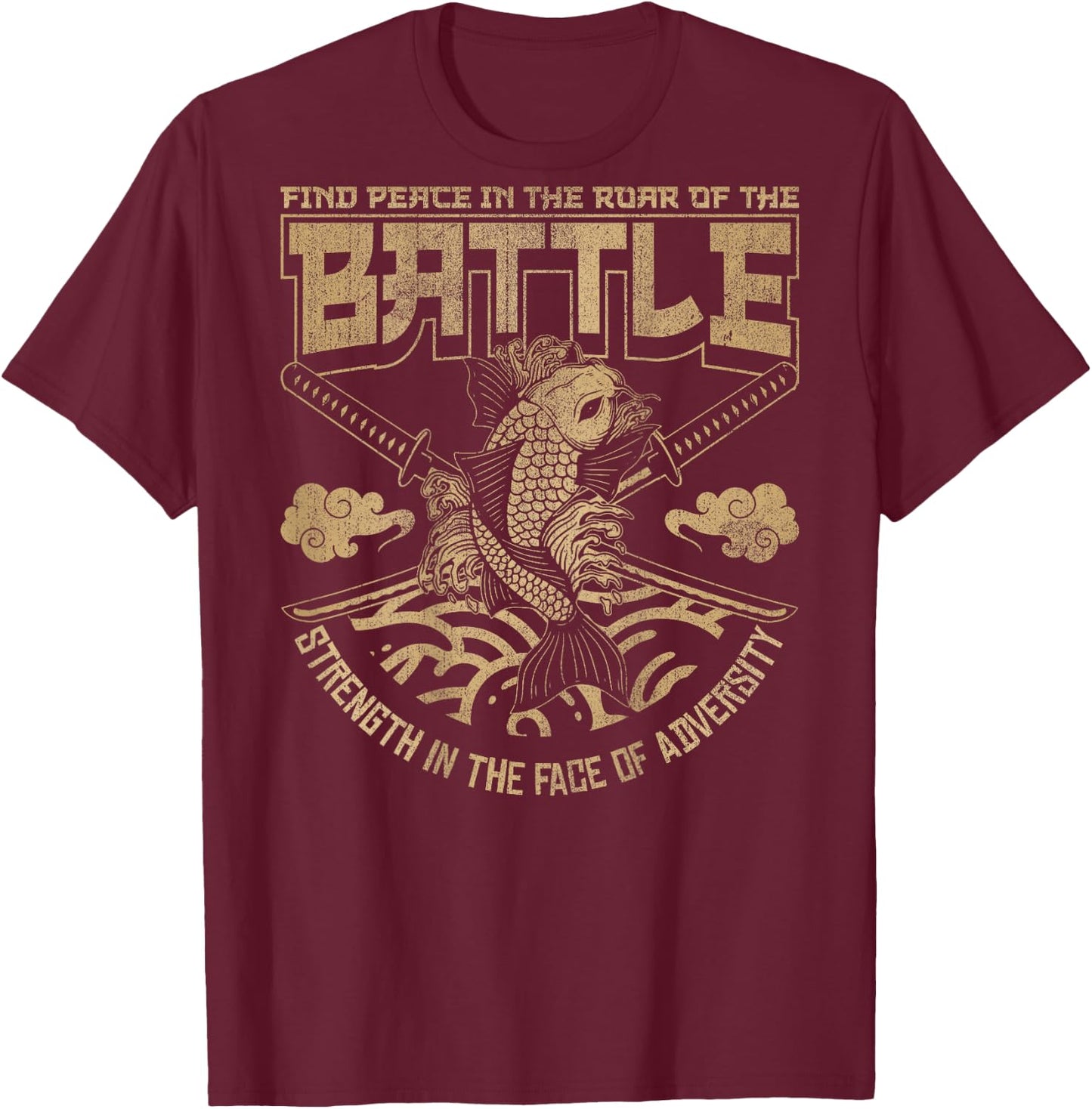 Japanese Koi fish and Samurai sword, Japanese (ART BACK) T-Shirt - T-Shirt | Maroon