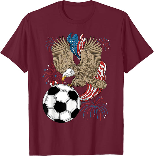 Soccer 4th Of July Eagle USA Flag America Soccer Player Women Kids Men T-Shirt - T-Shirt | Maroon