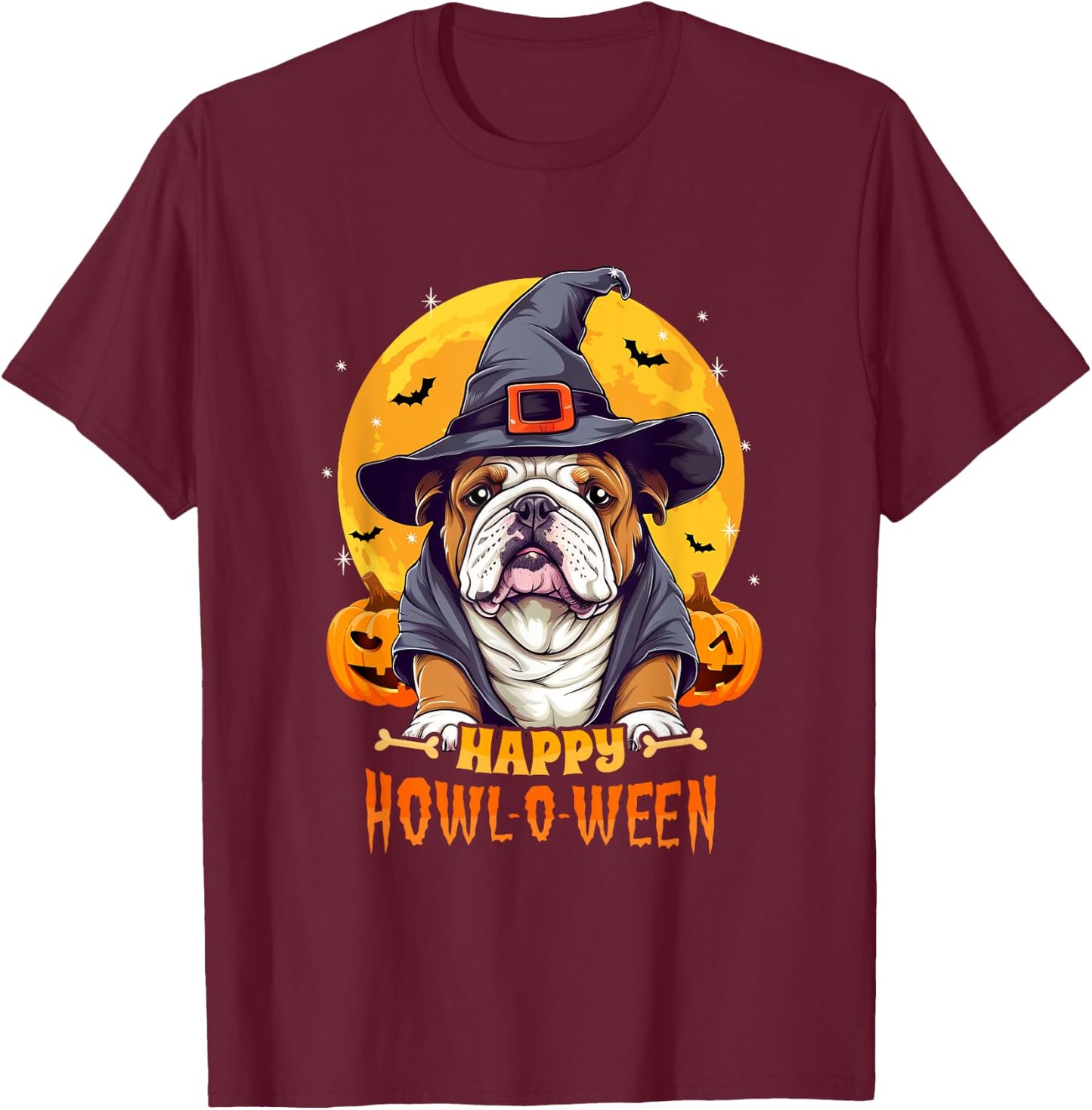 English Bulldog Halloween Dog Howl O Ween Funny Pet T-Shirt - T-Shirt | Maroon