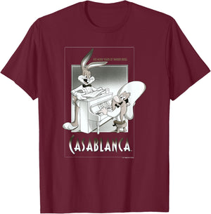 WB 100 Looney Tunes Classic Casablanca Vintage Movie Poster T-Shirt - T-Shirt | Maroon