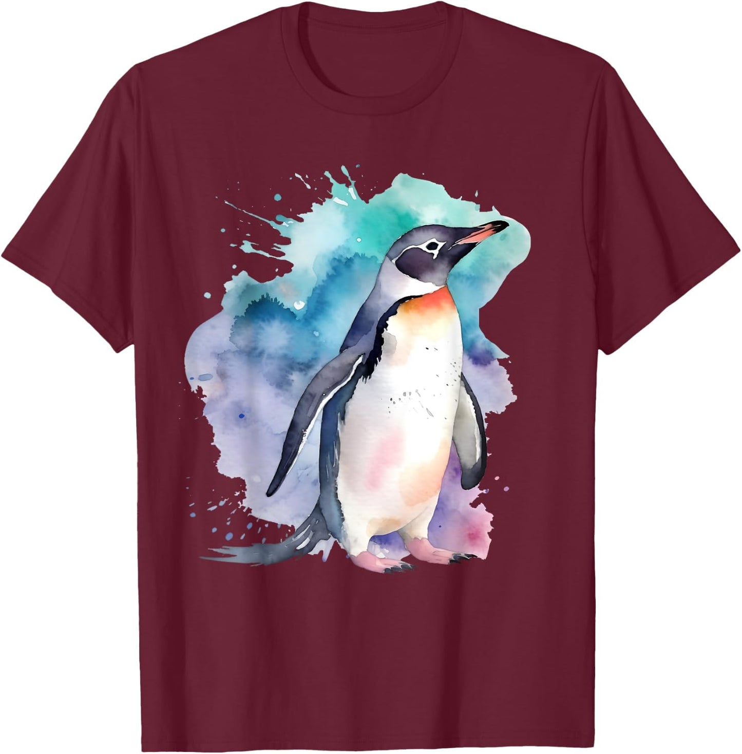 Penguin Watercolor T-Shirt - T-Shirt | Maroon