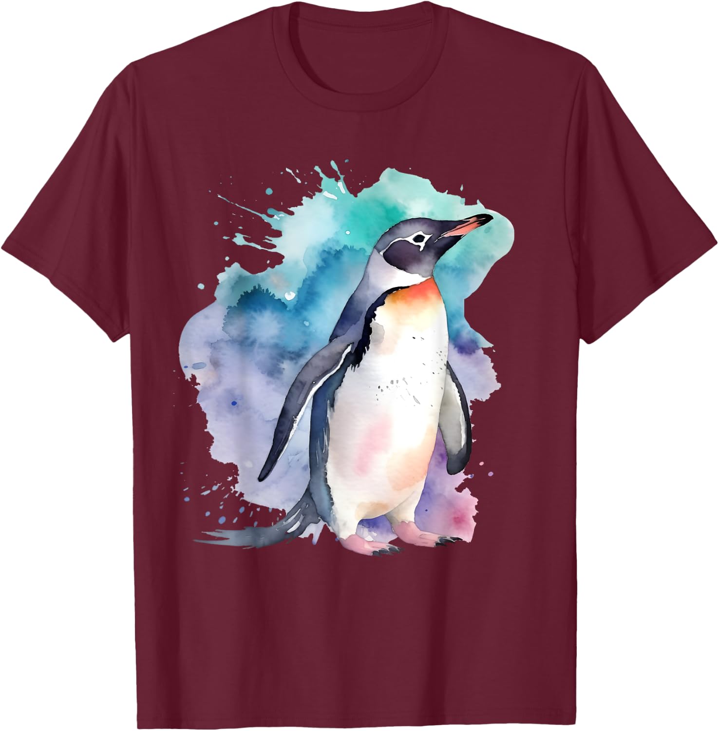 Penguin Watercolor T-Shirt - T-Shirt | Maroon