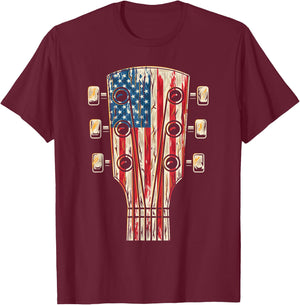 American Flag Guitar 4th of July Guitarist USA Country Music T-Shirt - T-Shirt | Maroon