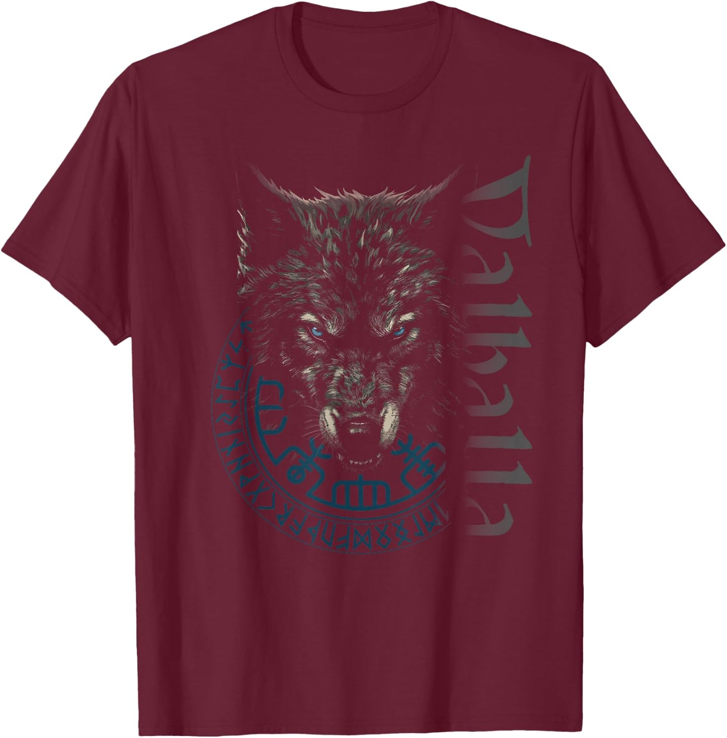 Walhalla Wolf Wolves Odins Runes Nordic Compass Viking T-Shirt - T-Shirt | Maroon