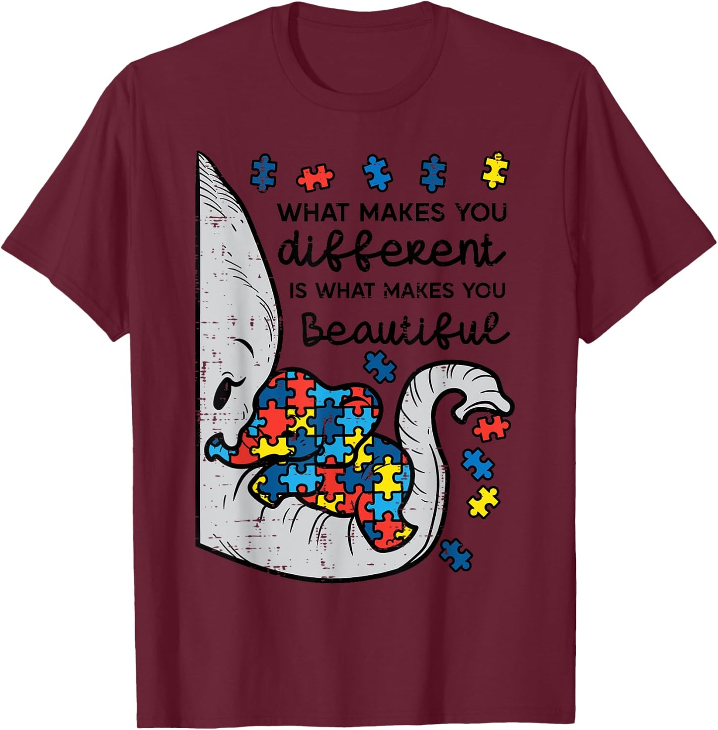 What Makes You Different Beautiful Elephant Autism Awareness T-Shirt - T-Shirt | Maroon