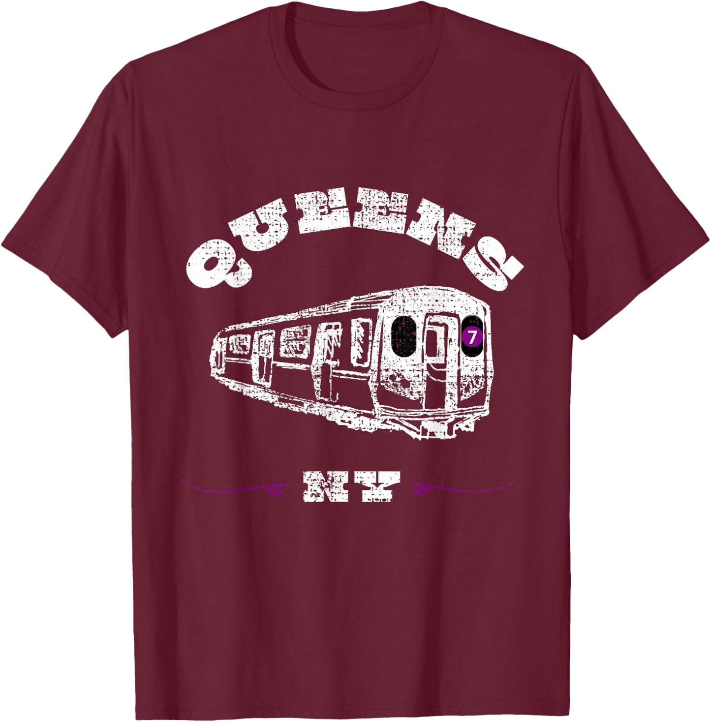 Queens New York 7 Train | New York City Borough | NYC Subway T-Shirt - T-Shirt | Maroon