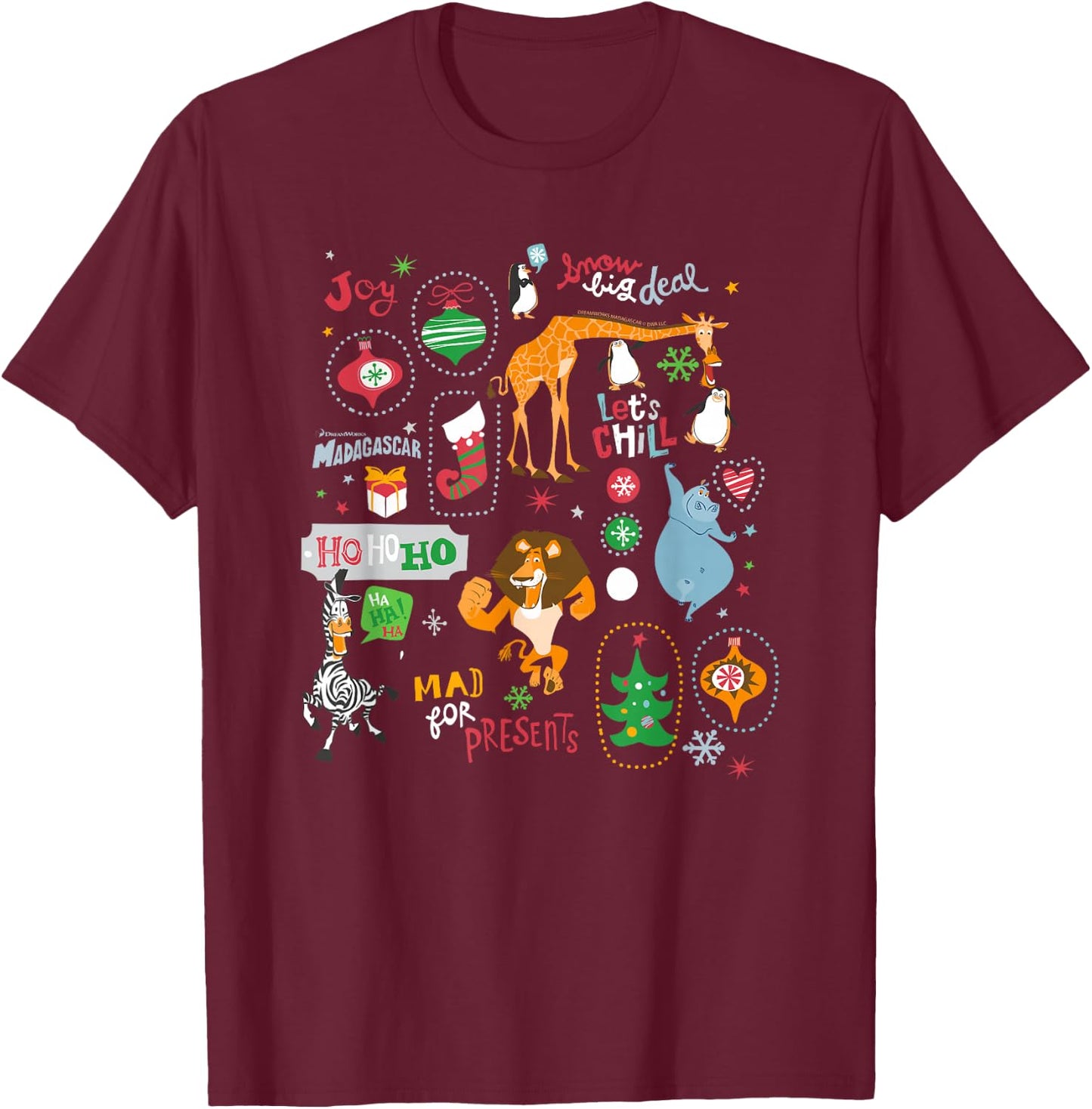 DreamWorks Madagascar Christmas T-Shirt - T-Shirt | Maroon