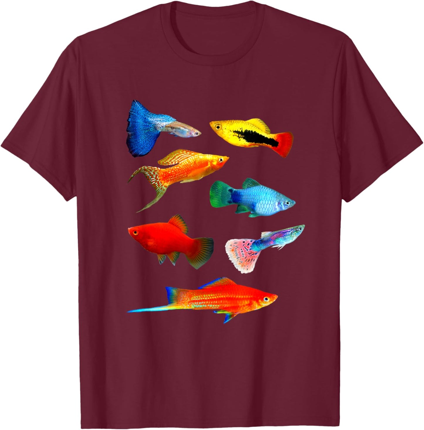 Live Bearers Fish Mollies Swordtails Guppies Platy Fish T-Shirt - T-Shirt | Maroon