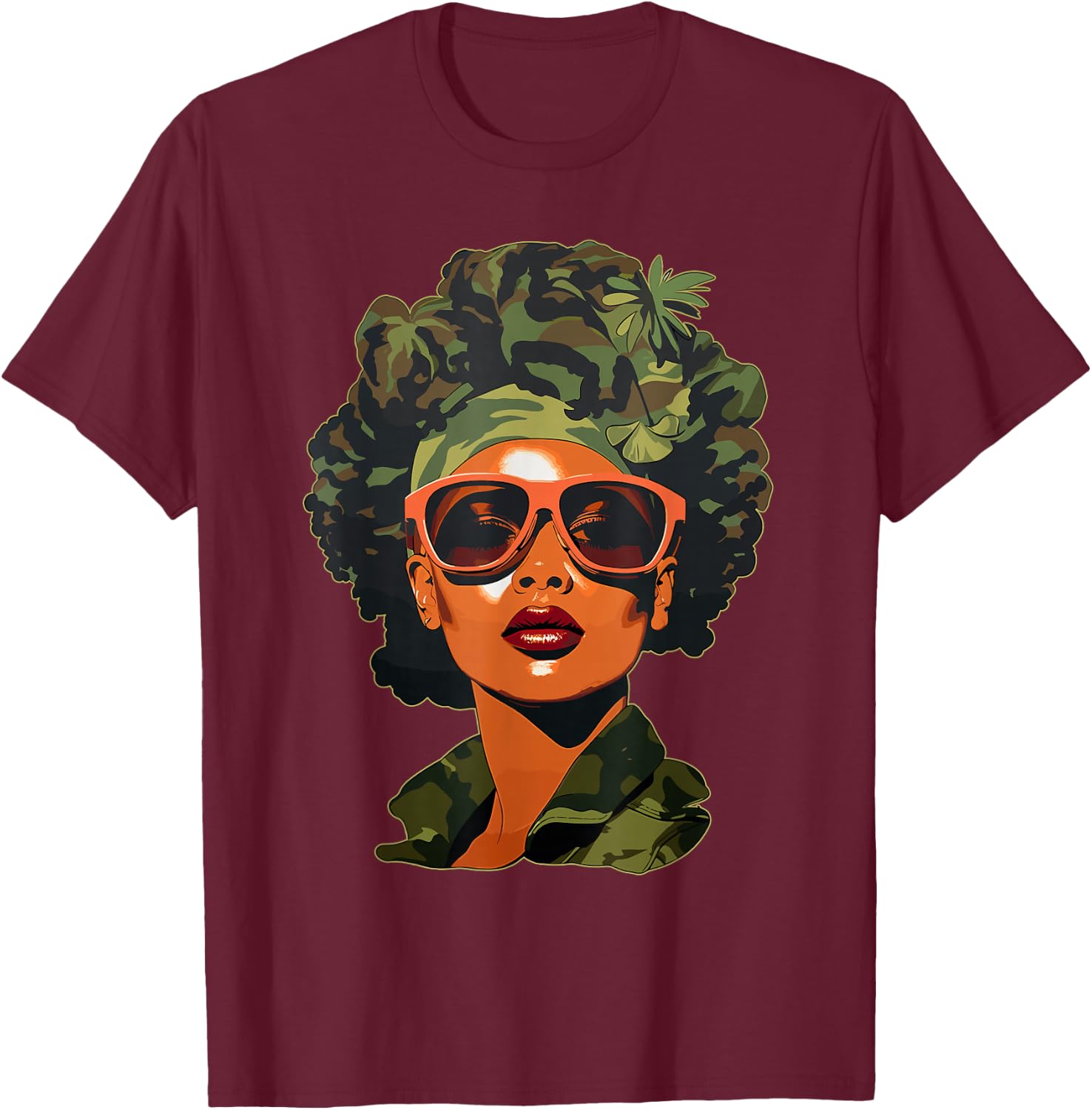 Strong Black Woman, African American, Camouflage, Black Girl T-Shirt - T-Shirt | Maroon