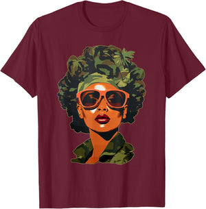 Strong Black Woman, African American, Camouflage, Black Girl T-Shirt - T-Shirt | Maroon