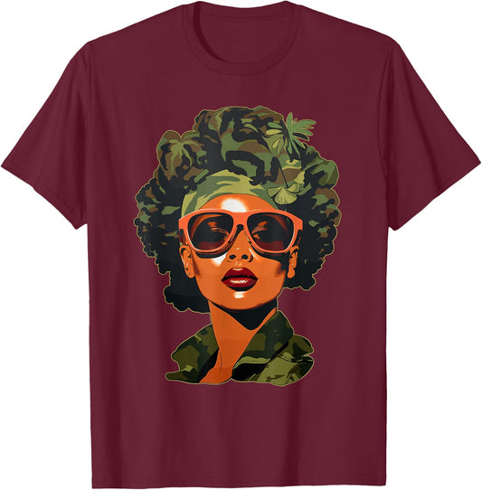 Strong Black Woman, African American, Camouflage, Black Girl T-Shirt - T-Shirt | Maroon