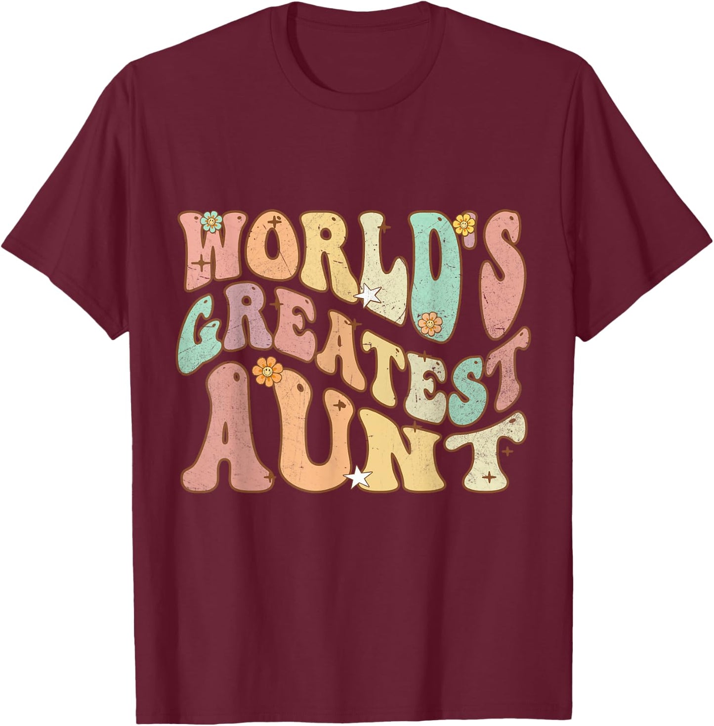 Groovy Retro Vintage World's Greatest Aunt Matching Family T-Shirt - T-Shirt | Maroon