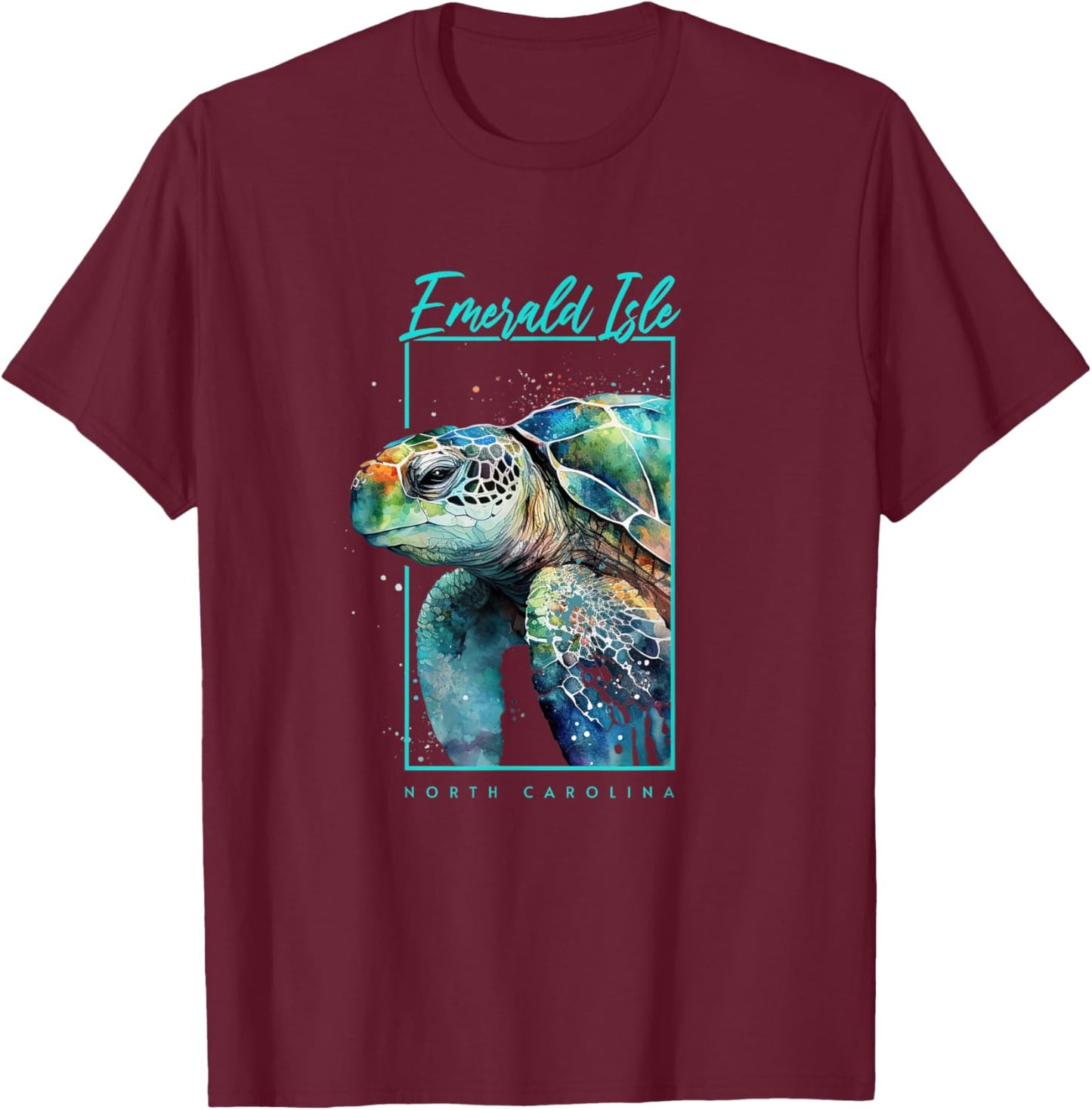 Emerald Isle NC Art Souvenir Sea Turtle Portrait T-Shirt - T-Shirt | Maroon
