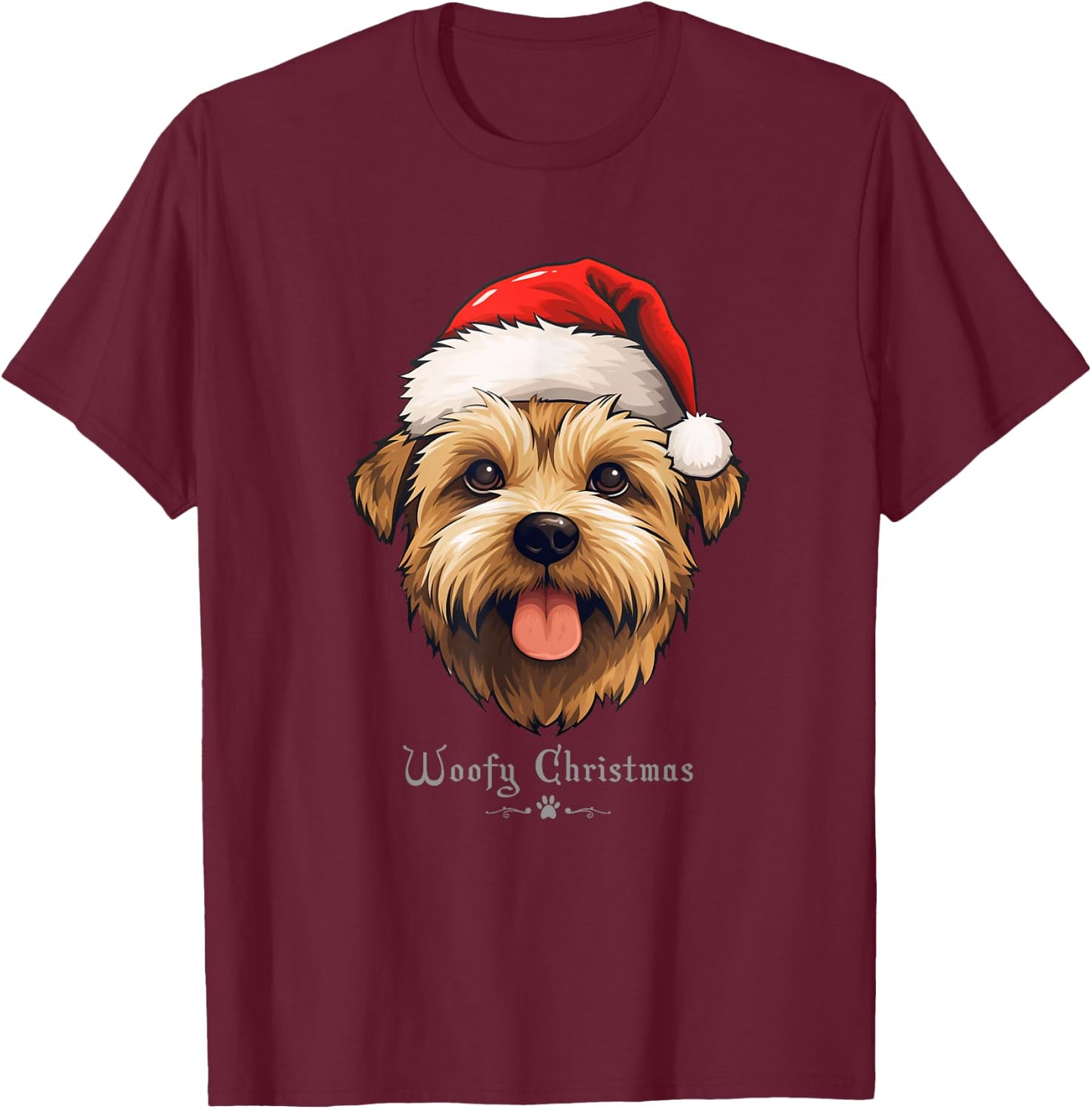 Norfolk Terrier Dog Funny Woofy Christmas Simple Design T-Shirt - T-Shirt | Maroon