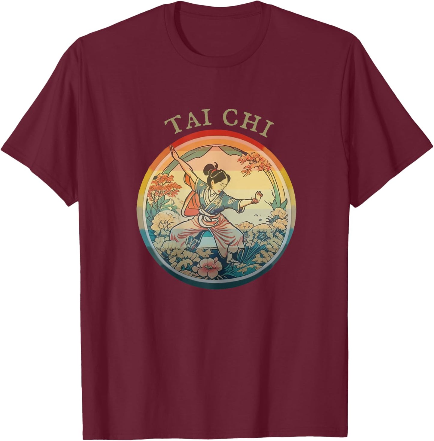 Women Tai Chi, Vintage historic Retro drawing, Harmony Flow T-Shirt - T-Shirt | Maroon
